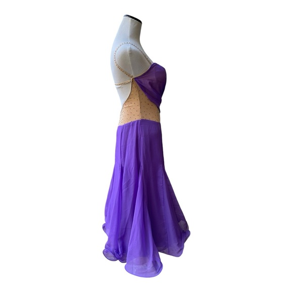 Purple Ballroom Dancing Dress Costume Sweetheart Neckline Cut Out Twirling Sz M - Picture 3 of 10